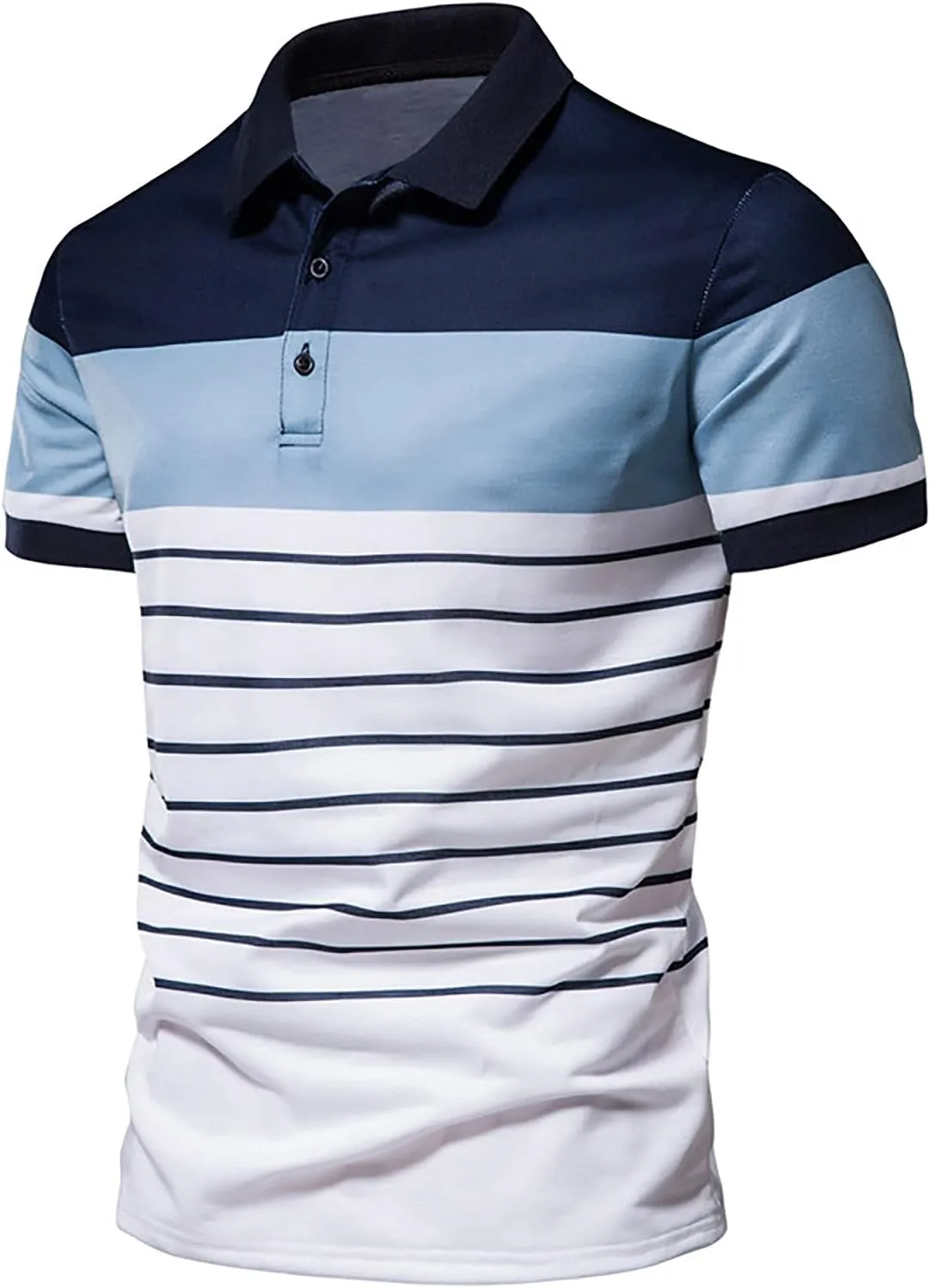 Muscularfit Mens Golf Shirt Summer Slim Fit Short Sleeve Striped Polo Shirts Causal Collar Buttons Henley Athletic T-Shirts