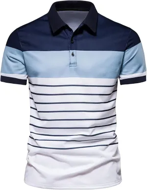 Muscularfit Mens Golf Shirt Summer Slim Fit Short Sleeve Striped Polo Shirts Causal Collar Buttons Henley Athletic T-Shirts