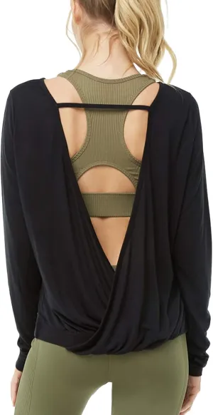 Muzniuer Women's Long Sleeve Open Back Workout Shirts Loose Backless Yoga Shirts Thumb Hole Shirts