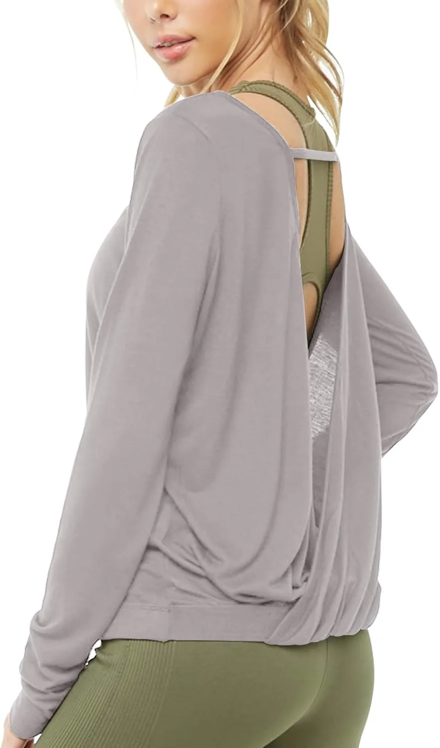 Muzniuer Women's Long Sleeve Open Back Workout Shirts Loose Backless Yoga Shirts Thumb Hole Shirts