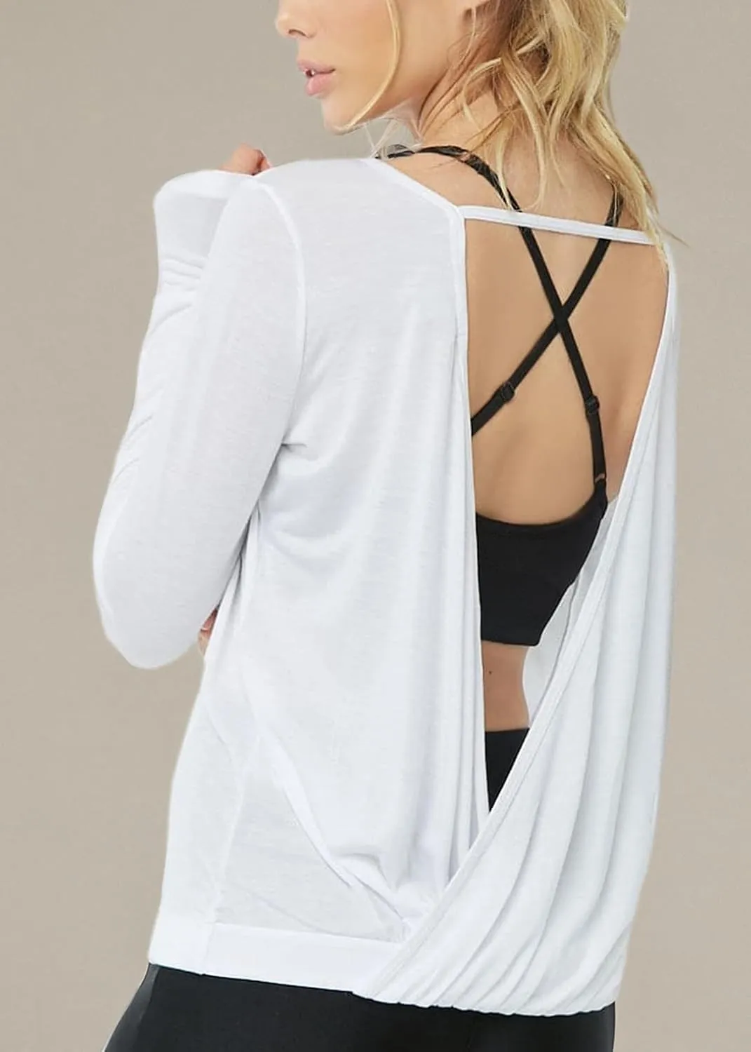 Muzniuer Women's Long Sleeve Open Back Workout Shirts Loose Backless Yoga Shirts Thumb Hole Shirts