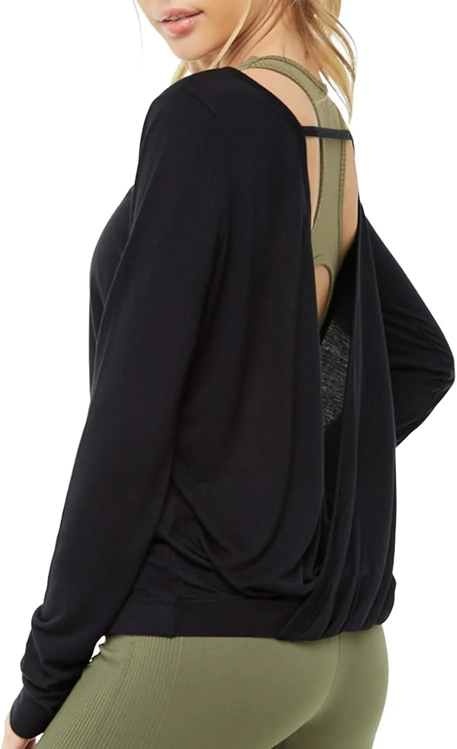 Muzniuer Women's Long Sleeve Open Back Workout Shirts Loose Backless Yoga Shirts Thumb Hole Shirts