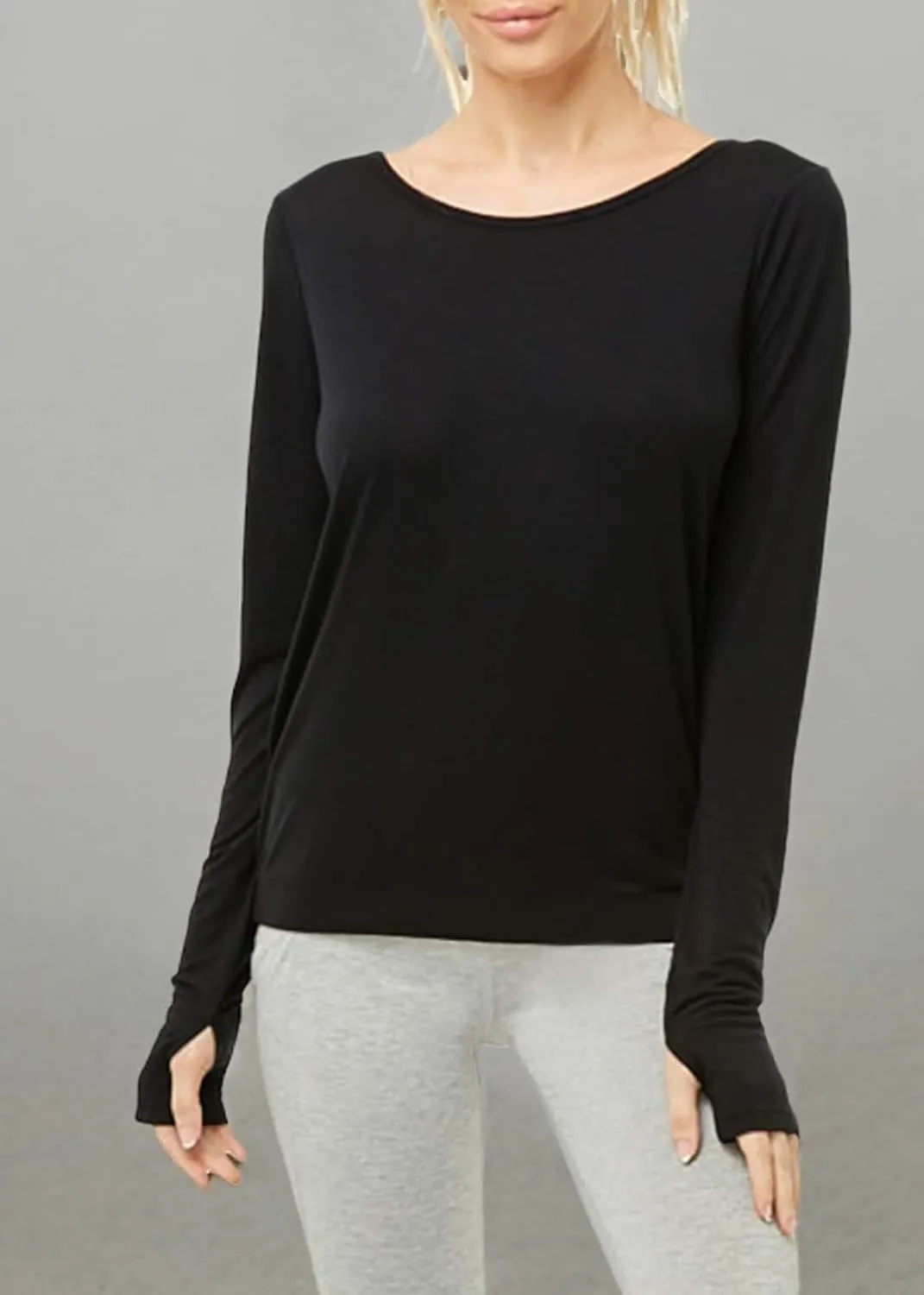 Muzniuer Women's Long Sleeve Open Back Workout Shirts Loose Backless Yoga Shirts Thumb Hole Shirts