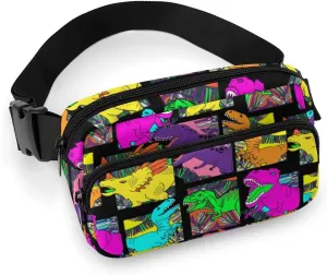 Neon Dinosaurs Fanny Packs for Women Men, Fashion Belt Bags Waist Pack Pouch with Adjustable Strap Crossbody Bags Sling Bag for Cycling Travel Running