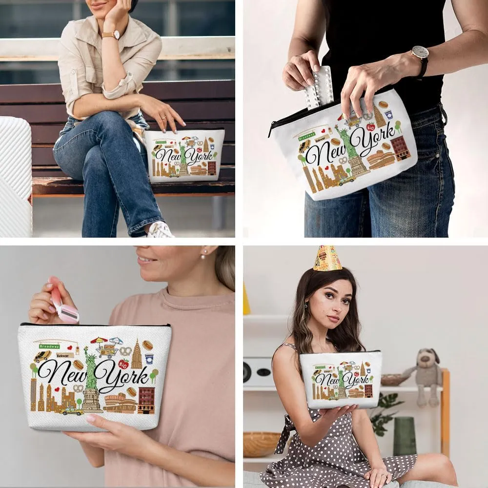 New York Gifts Makeup Bag, New York Souvenir New York Lovers Gift Funny NY Travel Vacation Cosmetic Bag for Women Friend Bestie Girls Trip Birthday Christmas Bachelorette Party Friendship Gifts
