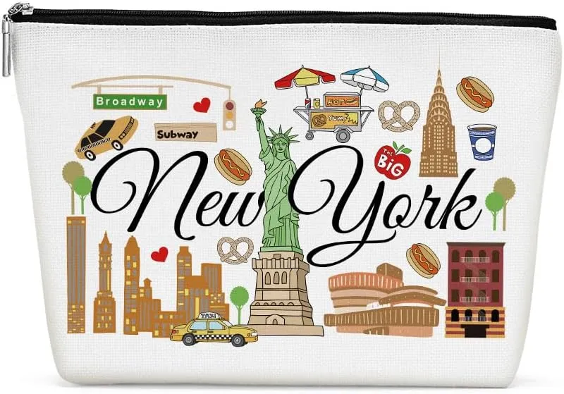 New York Gifts Makeup Bag, New York Souvenir New York Lovers Gift Funny NY Travel Vacation Cosmetic Bag for Women Friend Bestie Girls Trip Birthday Christmas Bachelorette Party Friendship Gifts