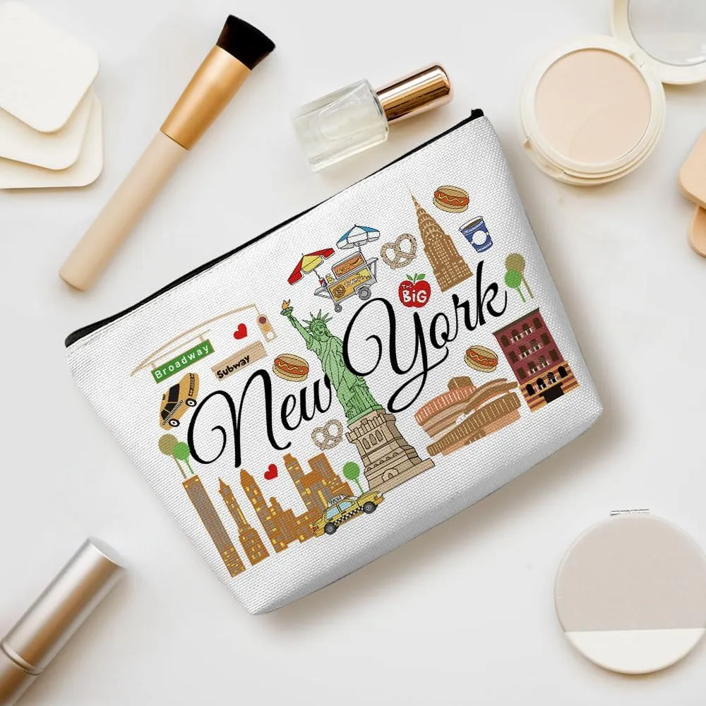 New York Gifts Makeup Bag, New York Souvenir New York Lovers Gift Funny NY Travel Vacation Cosmetic Bag for Women Friend Bestie Girls Trip Birthday Christmas Bachelorette Party Friendship Gifts