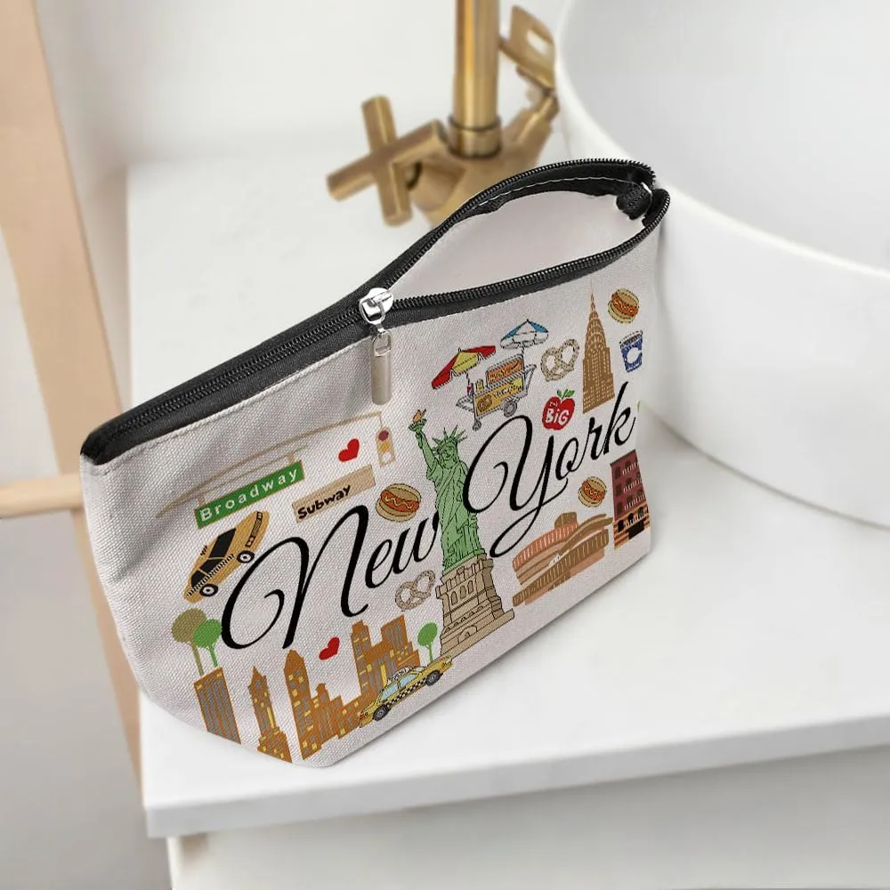 New York Gifts Makeup Bag, New York Souvenir New York Lovers Gift Funny NY Travel Vacation Cosmetic Bag for Women Friend Bestie Girls Trip Birthday Christmas Bachelorette Party Friendship Gifts