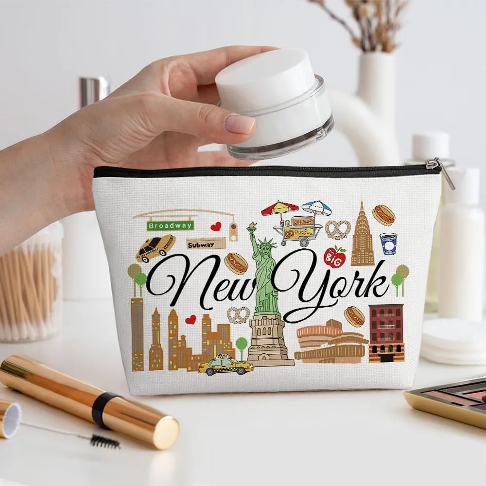 New York Gifts Makeup Bag, New York Souvenir New York Lovers Gift Funny NY Travel Vacation Cosmetic Bag for Women Friend Bestie Girls Trip Birthday Christmas Bachelorette Party Friendship Gifts