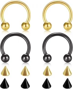 Nose Piercing Jewelry, Stainless Steel Piercing Jewelry 4pcs 1.2mm Thickness Cuff Round Ends and Cone Piercing Jewelry Birthday Gift for Women