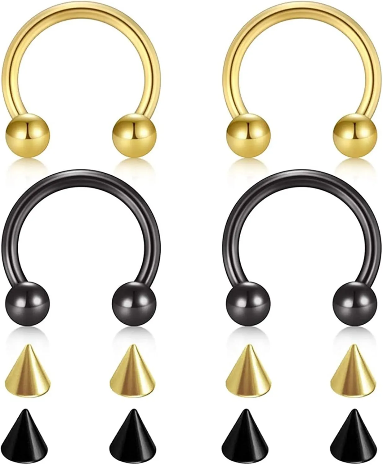 Nose Piercing Jewelry, Stainless Steel Piercing Jewelry 4pcs 1.2mm Thickness Cuff Round Ends and Cone Piercing Jewelry Birthday Gift for Women