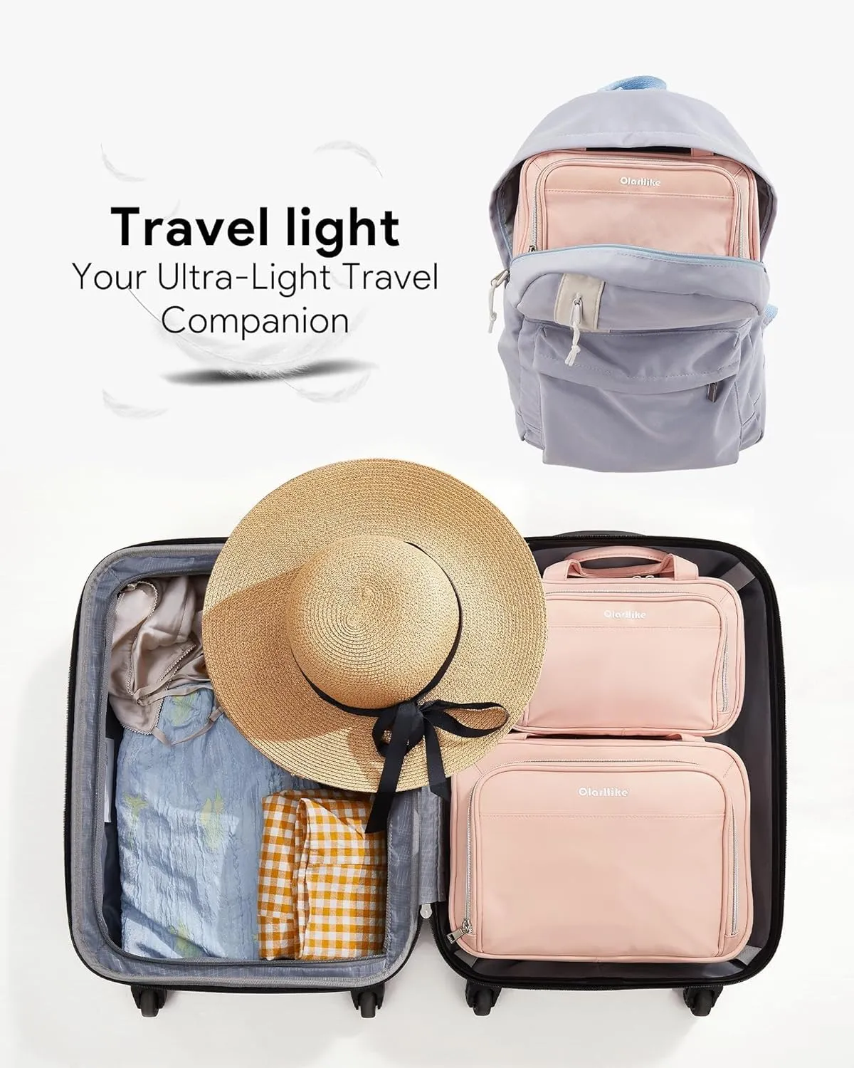 OlarHike Travel Toiletry Bag for Women, Hanging Waterproof Portable Organizer, 3 in 1 Cruise Essentials Packing Organizer, Makeup & Jewelry Storage, Cosmetic Travel-Sized Container, Medium Size, Pink
