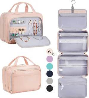 OlarHike Travel Toiletry Bag for Women, Hanging Waterproof Portable Organizer, 3 in 1 Cruise Essentials Packing Organizer, Makeup & Jewelry Storage, Cosmetic Travel-Sized Container, Medium Size, Pink