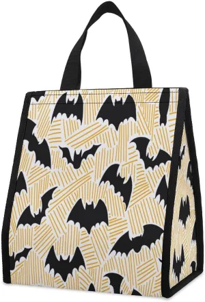 Outdoor Cooler Bags, Black Bats Printed Cooler Bag, Insulated Tote Bag, Grocery Tote Bag