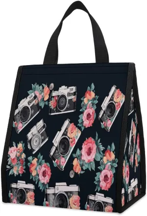Outdoor Cooler Bags, Flower Camera Printed Cooler Bag, Insulated Tote Bag, Grocery Tote Bag