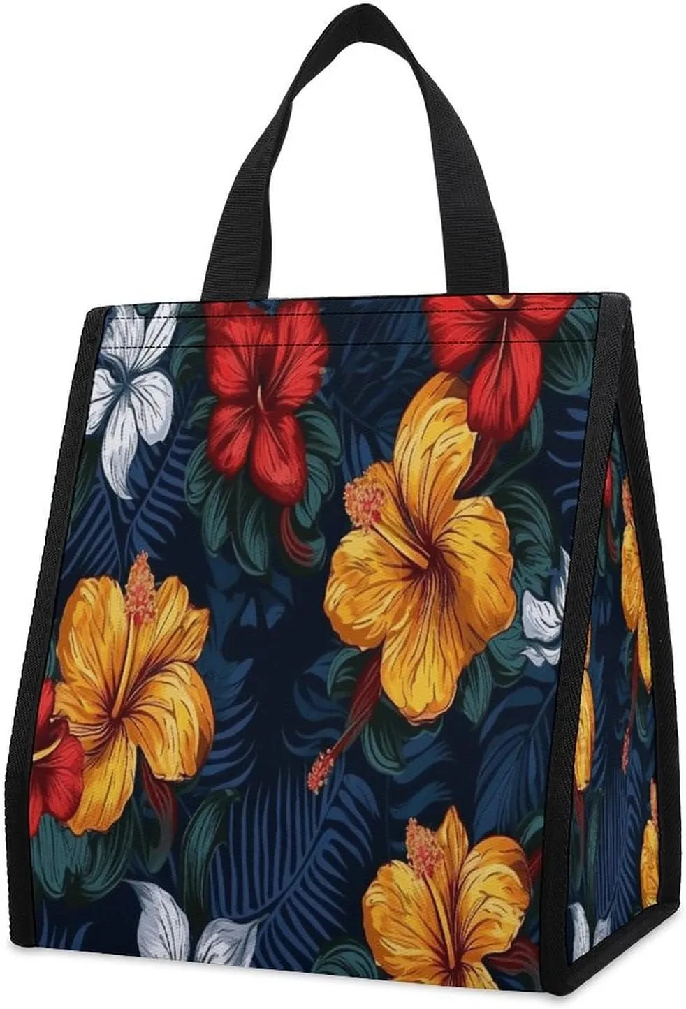 Outdoor Cooler Bags, Realistic Hawaiian Flowers Printed Cooler Bag, Insulated Tote Bag, Grocery Tote Bag