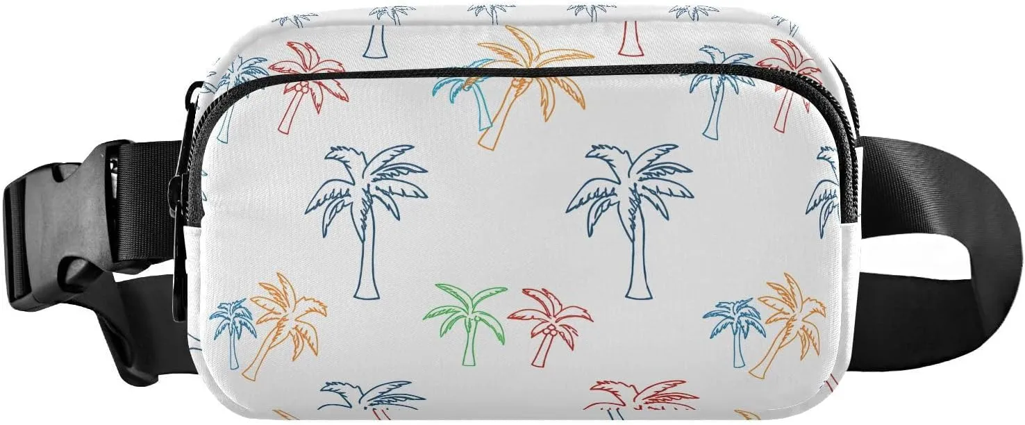 Outline Coconut Palms White Fanny Packs for Women Girls Crossbody Bags Everywhere Belt Bag with Adjustable Strap Fashion Waist Pack for Running Shopping Travel