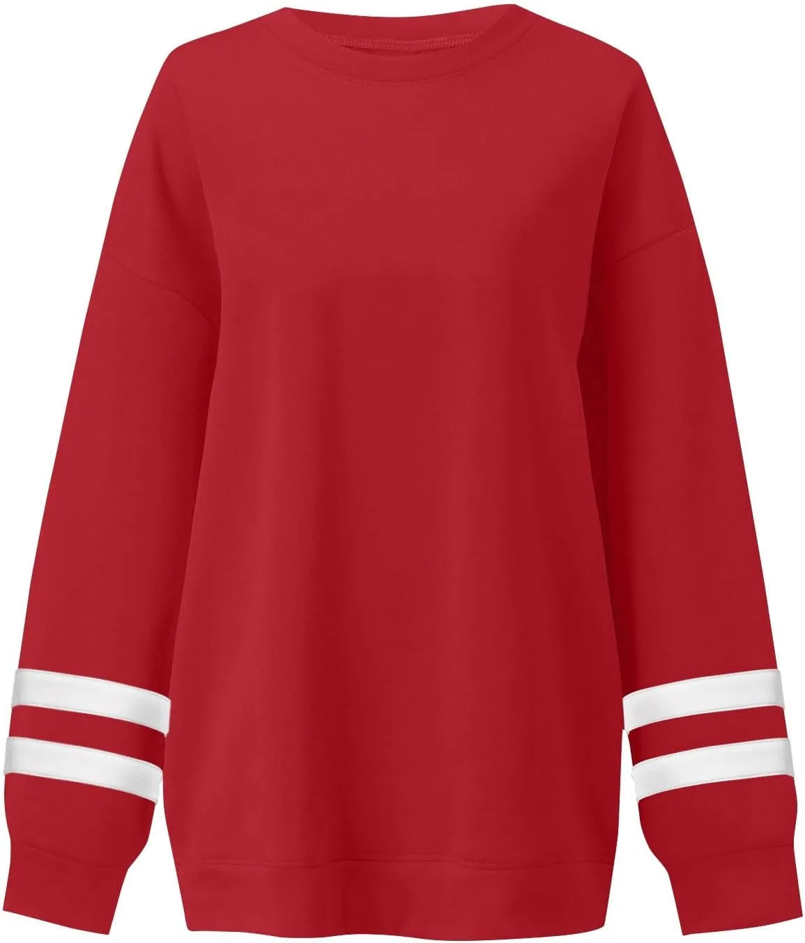 Oversized Crewneck Sweatshirt Women Fleece Pullover Sweaters Plus Size Cute Teen Preppy Striped Sweat Shirts Y2K Tops