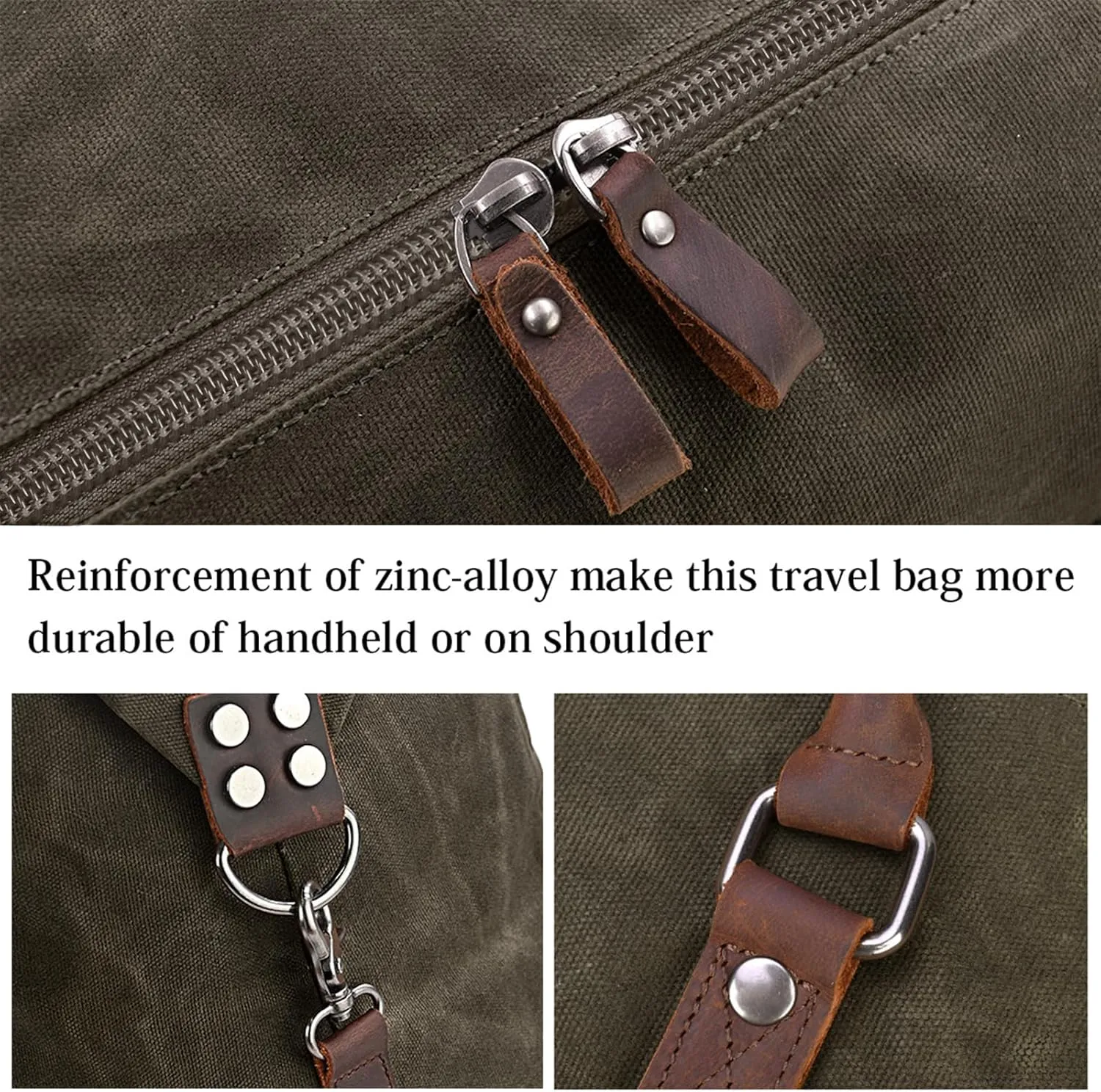 Oversized Travel Duffel Bag Waterproof Canvas Genuine Leather Weekend bag Weekender Overnight Carryon Hand Bag, Dark Brown