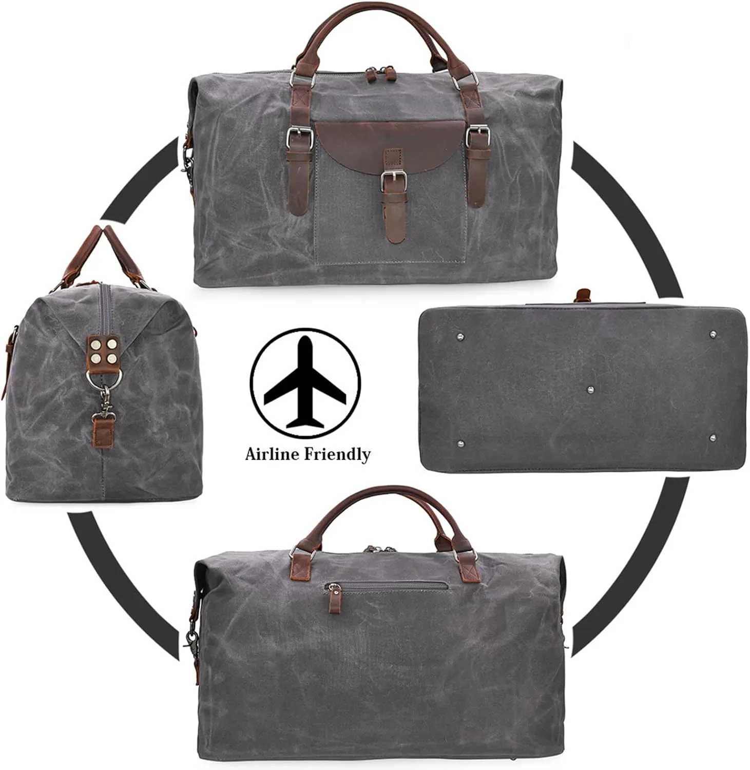 Oversized Travel Duffel Bag Waterproof Canvas Genuine Leather Weekend bag Weekender Overnight Carryon Hand Bag