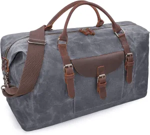 Oversized Travel Duffel Bag Waterproof Canvas Genuine Leather Weekend bag Weekender Overnight Carryon Hand Bag