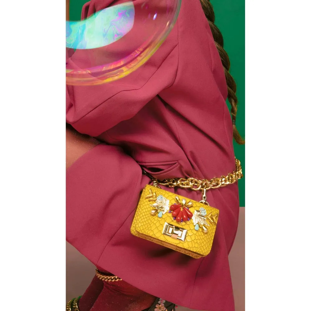 Papa Don't Preach by Shubhika Canary Yellow Chain-Link Belt Bag
