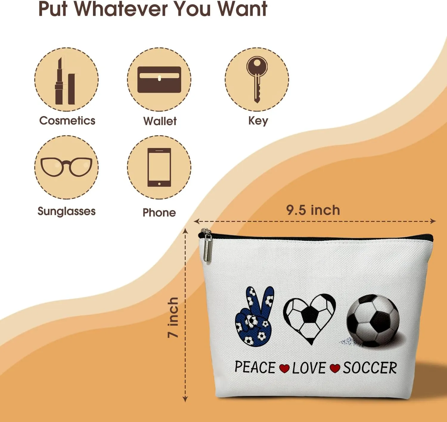 Peace love Makeup Bag - PEACE LOVE SOCCER, Cosmetic Bag for Women Large Capacity Cosmetic Bag Appreciation Gift for Family friend,Travel Accessories Organizer Storage Makeup Bag With Zipper-33