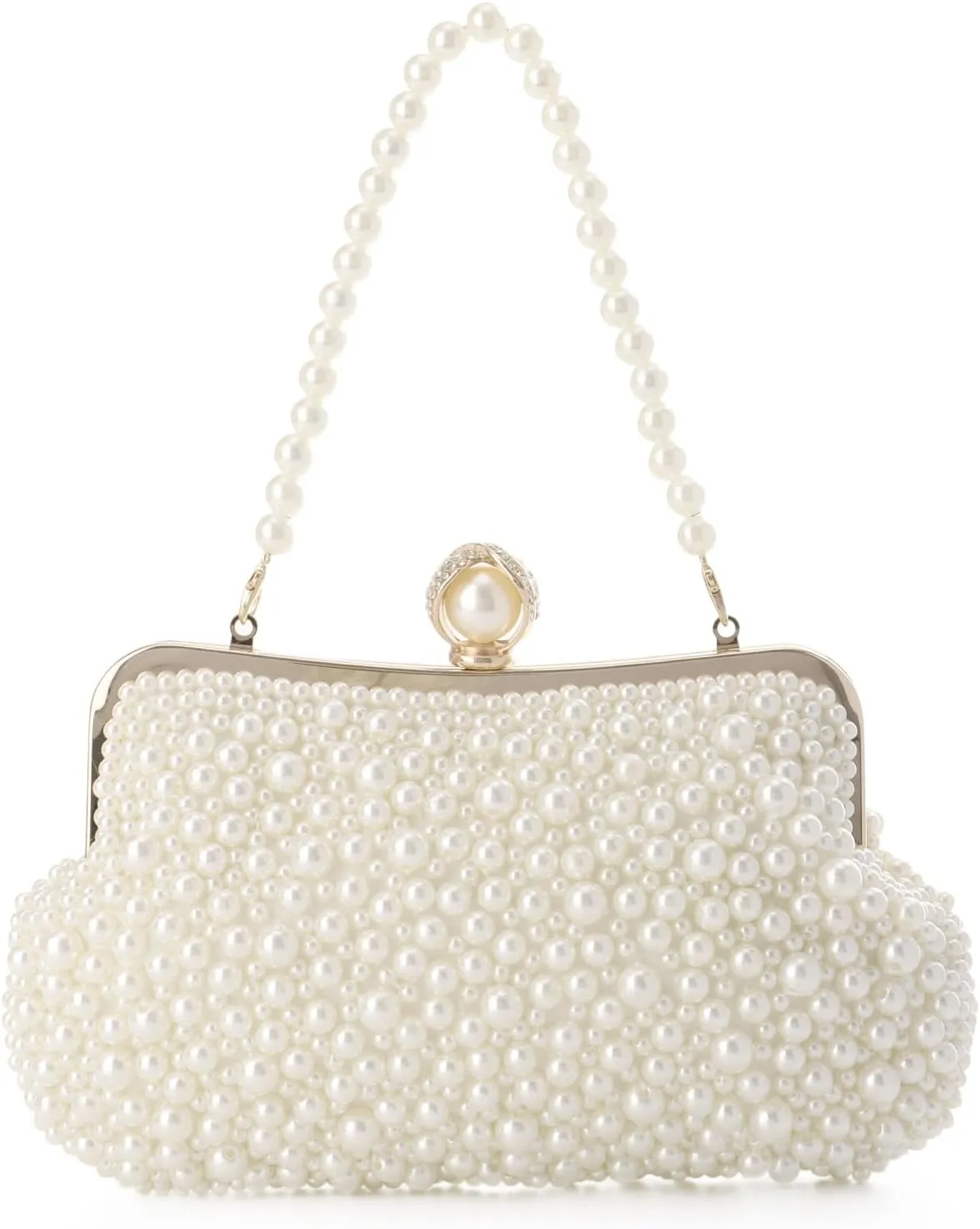 Pearl Clutch Purses for Women Beaded Evening Handbag With Chain for Wedding Party Prom Formal Events