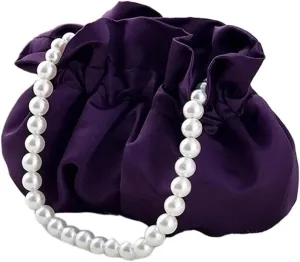 Pearl Evening Bag Women's Handbags Luxury Pearl Chain Party Bucket Bag Lady Day Small Clutches Purses Wedding Evening Handbag for Party Prom Wedding(Purple)