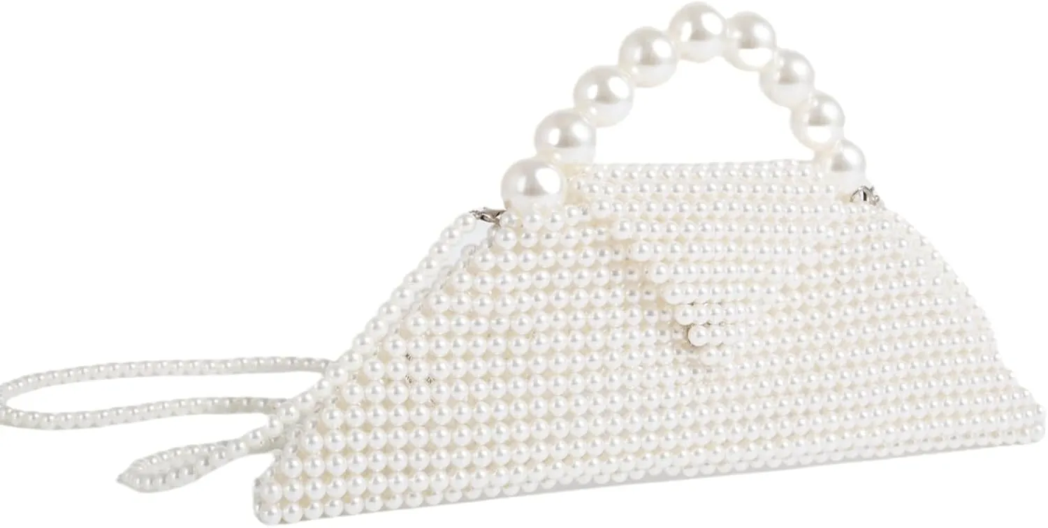 Pearl Handbag Purse for Women Shoulder Bag Pearl Beaded Crossbody Clutch Bag Evening Bag for Prom Party Wedding