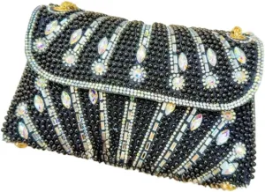 Pearl Rhinestones Clutch Purses for Women with Chain Strap Sparkly Evening Bags Crossbody Purse for Cocktail Prom Wedding