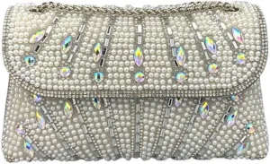 Pearl Rhinestones Clutch Purses for Women with Chain Strap Sparkly Evening Bags Crossbody Purse for Cocktail Prom Wedding