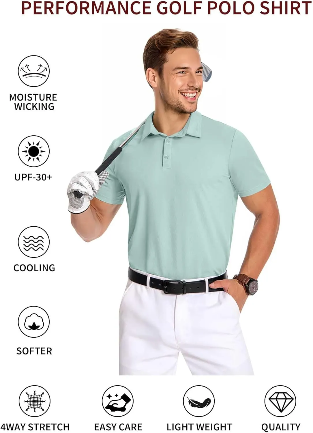 PEGENO Mens Polo Shirts Short Sleeve Golf Shirts Moisture Wicking Athletic Casual Polo Shirts