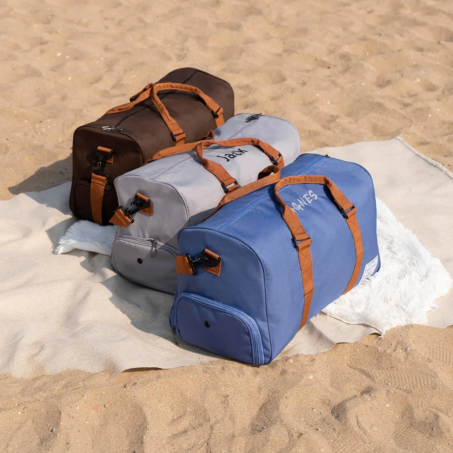 Personalized Canvas Duffle Bags for Men Boys with Embroidered Name Custom Travel Duffle Bag with Initials Sturdy Blue Weekender Bag for Overnight Gym Sports Travel Sleepover Birthday Gifts