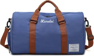 Personalized Canvas Duffle Bags for Men Boys with Embroidered Name Custom Travel Duffle Bag with Initials Sturdy Blue Weekender Bag for Overnight Gym Sports Travel Sleepover Birthday Gifts