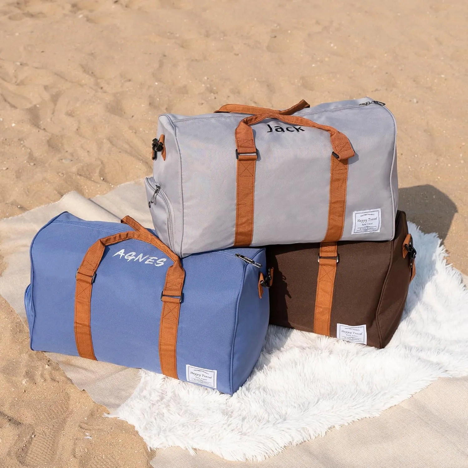 Personalized Canvas Duffle Bags for Men Boys with Embroidered Name Custom Travel Duffle Bag with Initials Sturdy Blue Weekender Bag for Overnight Gym Sports Travel Sleepover Birthday Gifts