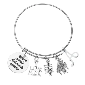 Personalized Music Speaks Piano Initial Charm Bangle Bracelet - Music Jewelry - Music Gift - Piano Jewelry - Music Note-Music Lover Jewelry Gift for Pianist
