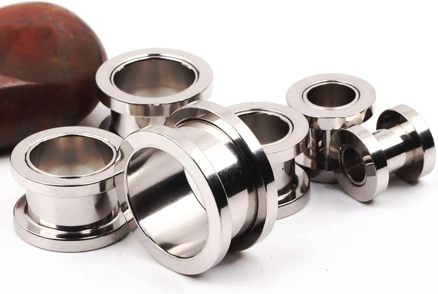 Piercing Jewelry 2Pieces 14G Piercing Jewelry Stainless Steel 1.6-25mm Body Jewelry for Men Tunnels Simple Round Tunnel Gauges for Ears Silver