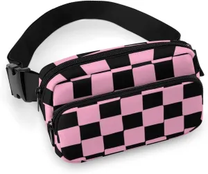 Pink Checkered Fanny Packs for Women Men, Fashion Sling Bag Waist Packs Pouch with Adjustable Strap, Belt Bags Crossbody Bags for Travel Hiking Shopping