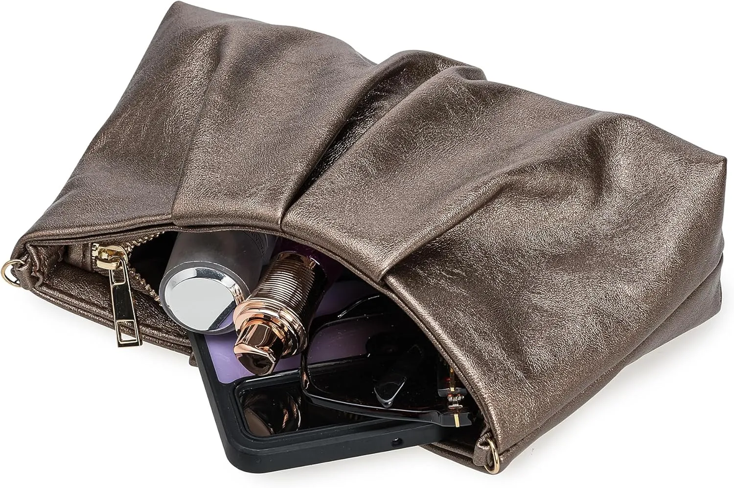 Pleated PU Clutch Evening Purse for Women Dressy Formal Faux Leather Shoulder Handbag