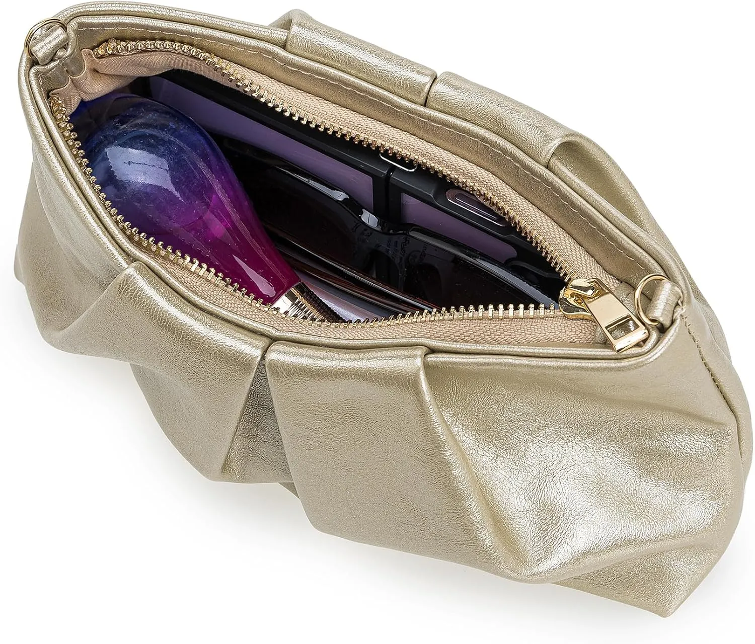 Pleated PU Clutch Evening Purse for Women Dressy Formal Faux Leather Shoulder Handbag