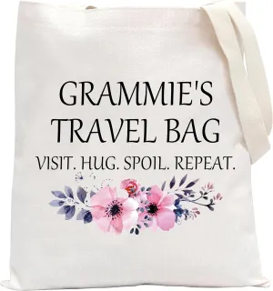 POFULL Grammie Gift Grandma Gift Mother's Day Grammies Travel Bag Visit Hug Spoil Repeat Tote Bag (Grammies Travel Tote Bag)