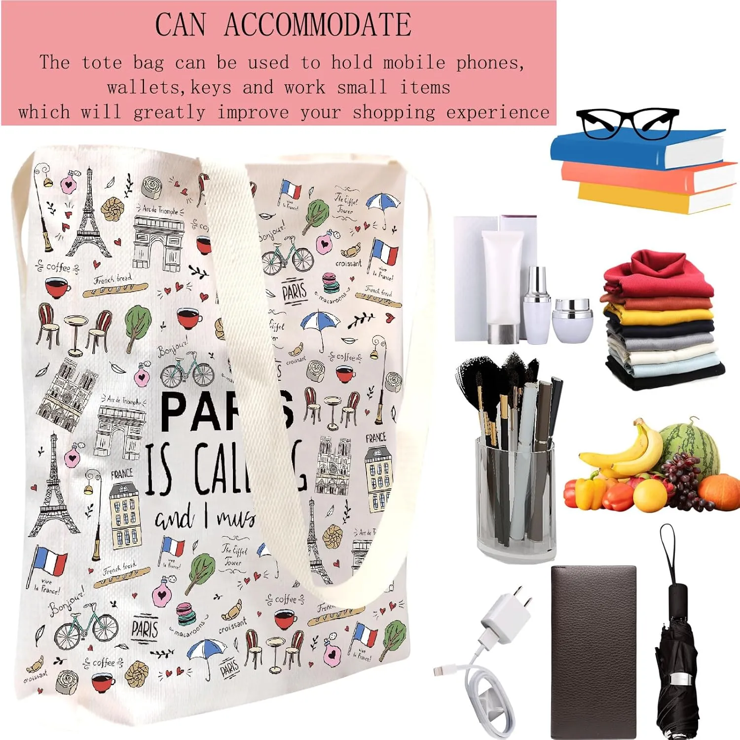 POFULL Paris Themed Gifts Paris Is Calling And I Must Go Tote Bag Paris Lover Gift (Paris Is Calling Tote Bag)