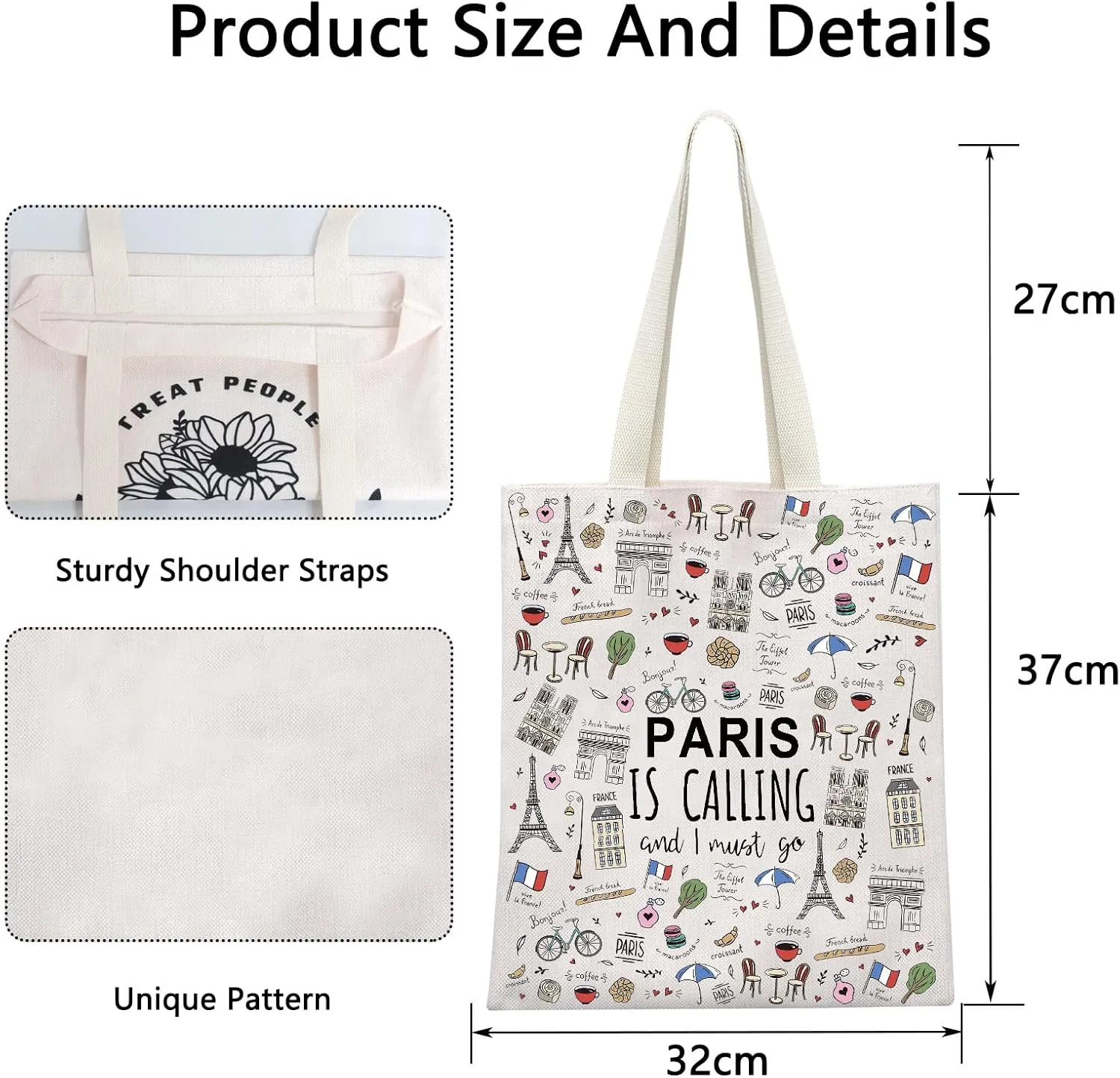 POFULL Paris Themed Gifts Paris Is Calling And I Must Go Tote Bag Paris Lover Gift (Paris Is Calling Tote Bag)
