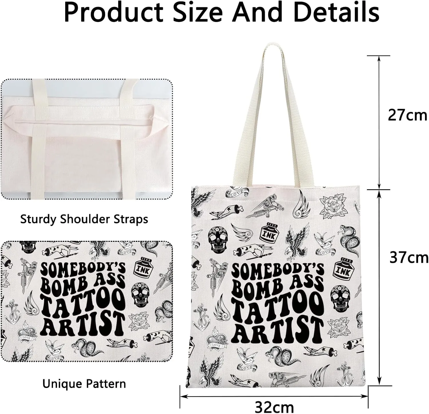 POFULL Somebody's Bomb Ass Tattoo Artist Tote Bag Tattoo Lover Gift Tattooist Gift (Tattoo Artist tote bag)