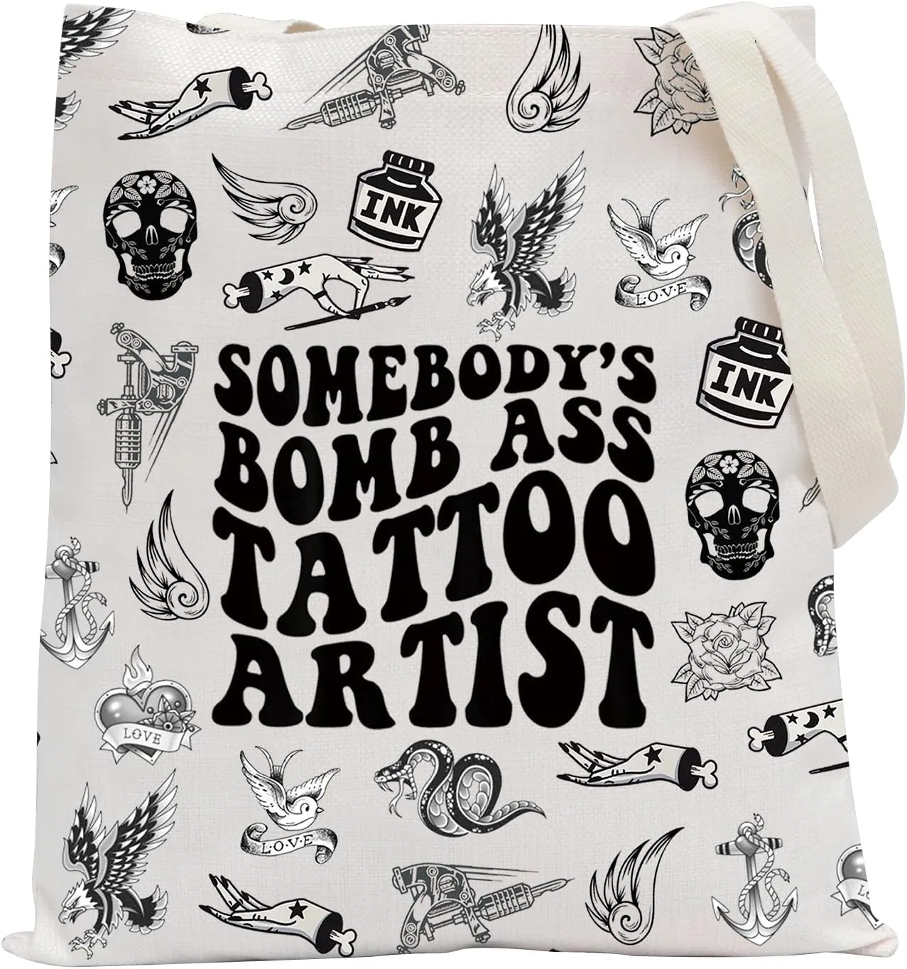 POFULL Somebody's Bomb Ass Tattoo Artist Tote Bag Tattoo Lover Gift Tattooist Gift (Tattoo Artist tote bag)