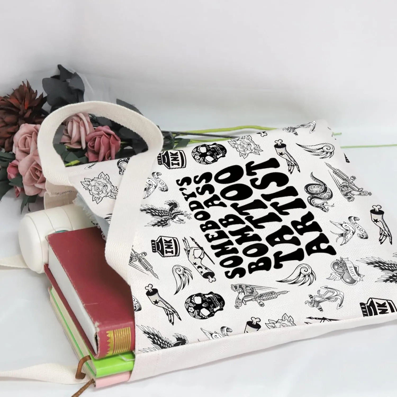 POFULL Somebody's Bomb Ass Tattoo Artist Tote Bag Tattoo Lover Gift Tattooist Gift (Tattoo Artist tote bag)