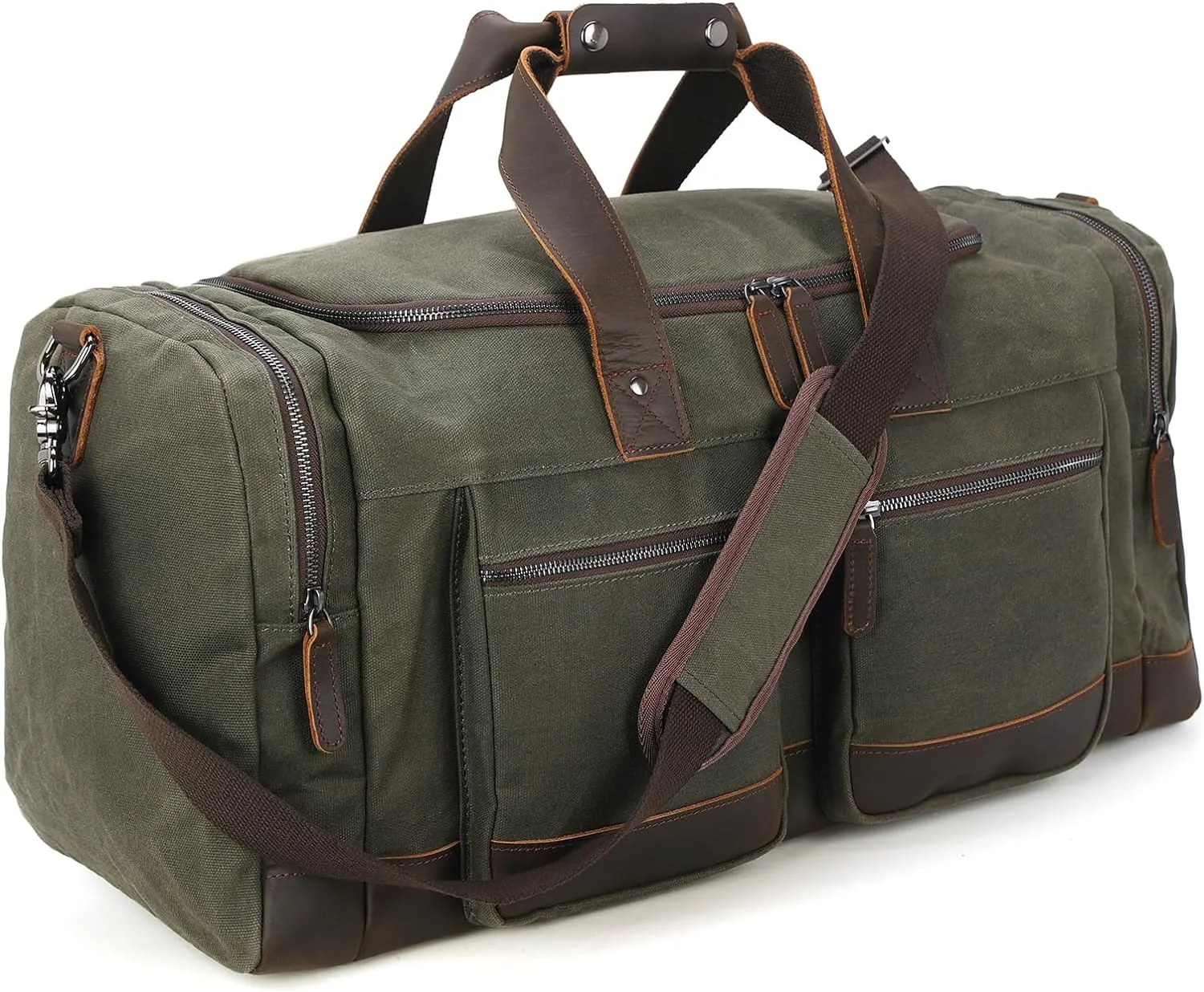 Polare 23 Waxed Canvas Cowhide Leather Waterproof Travel Duffel Bag Trim Luggage Weekender Overnight Carry on Hand Bag