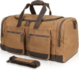 Polare 23 Waxed Canvas Cowhide Leather Waterproof Travel Duffel Bag Trim Luggage Weekender Overnight Carry on Hand Bag
