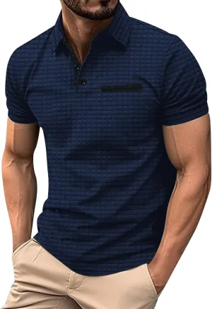 Polo Shirts for Men Casual Oversized Button Lapel Golf Short Sleeve Fit Tee Shirt Fashion Solid Color Stripe Cozy Top
